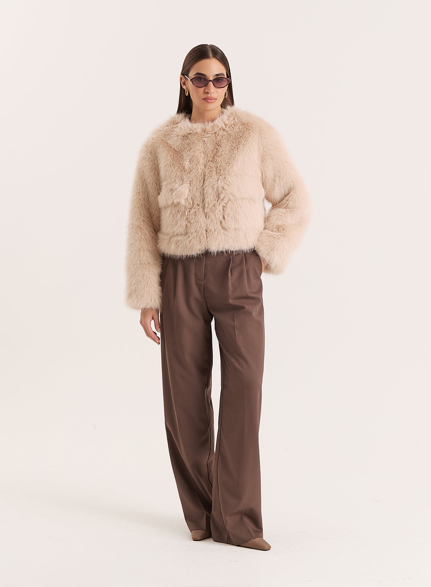 Beige Faux Fur Cropped Jacket